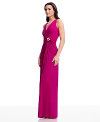 Dress the Population Women's Pleated Wrap Long Gown