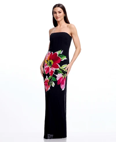 Dress the Population Women's Floral Print Strapless Long Gown