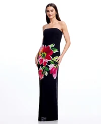 Dress the Population Women's Floral Print Strapless Long Gown