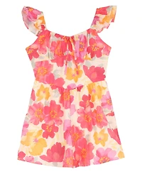 Rare Editions Girls' 7-16 Printed Floral Ruched Bust Flutter Strap Tie Back Dress