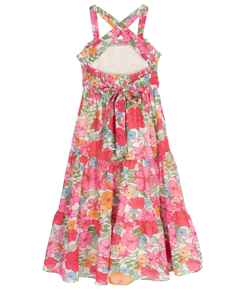 Rare Editions Girls' 7-16 Printed Georgette Smocked Crossback Bodice Dress