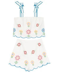 Tween Diva Girls' 7-16 Floral Embroidered Scallop Top and Shorts, 2-Piece Set