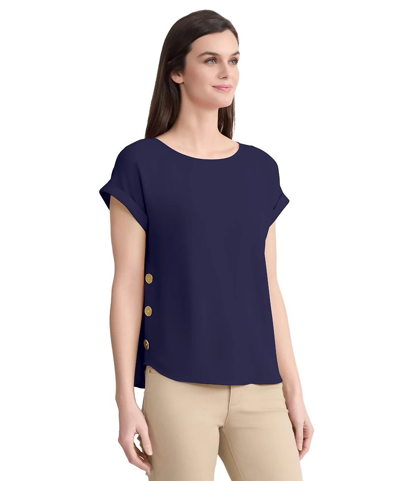 Jones New York Women's Short-Sleeve Button Detail Blouse