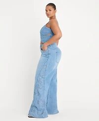 Good American Women's High-Rise Wide-Leg Embroidered Jeans
