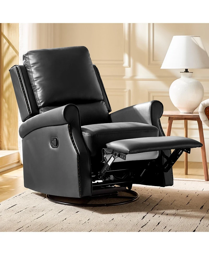 Hulala Home Philip 38" Traditional Faux Leather Swivel Rocker Manual Recliner