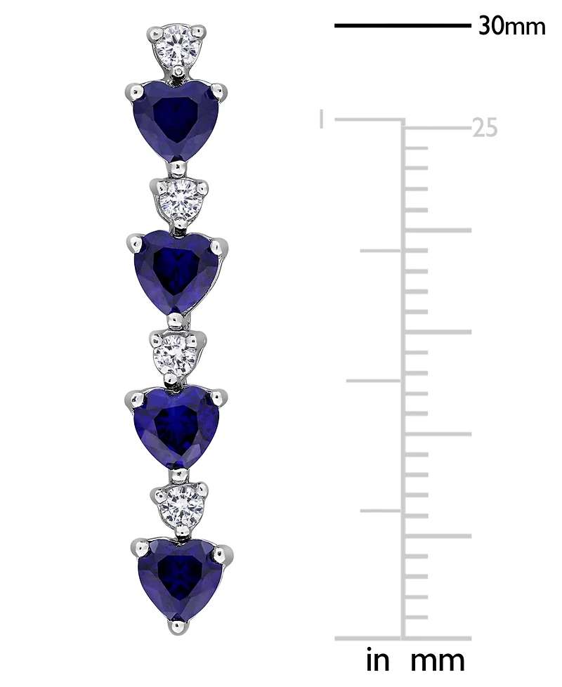 Macy's Created Blue Sapphire (2-1/6 ct. t.w.) & White (1/3 Drop Earrings Sterling Silver (Also Available Pink Sapphir