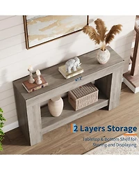 gaomon 63'' Farmhouse 2-Tier Entryway Console Table with Open Storage - Long Sofa Accent Table for Entrance