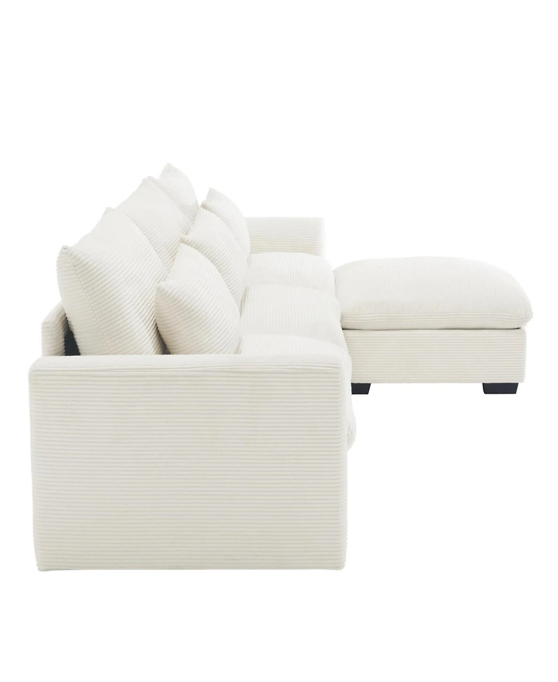Streamdale Furniture Corduroy Sectional Sofa with Storage Footstool & Pillows