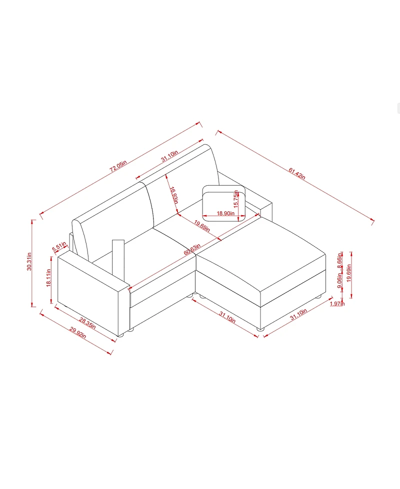 Streamdale Furniture Modular L-Shape Sectional Sofa w/ Ottoman