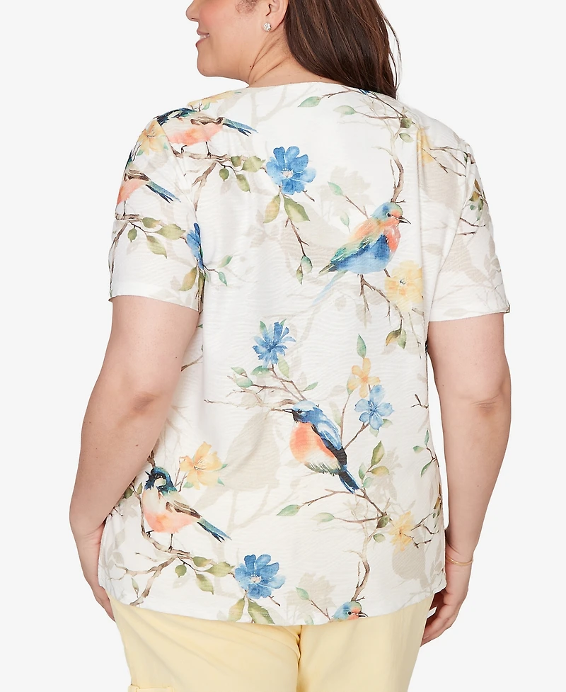 Alfred Dunner Plus Out of the Blue Chickadees Embellished T-Shirt