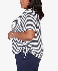 Alfred Dunner Plus Lady Liberty Embroidered Neck Striped Side Tie Top