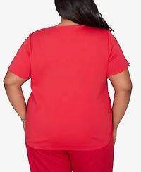 Alfred Dunner Plus Lady Liberty Sparkling Americana Butterfly Crewneck T-shirt