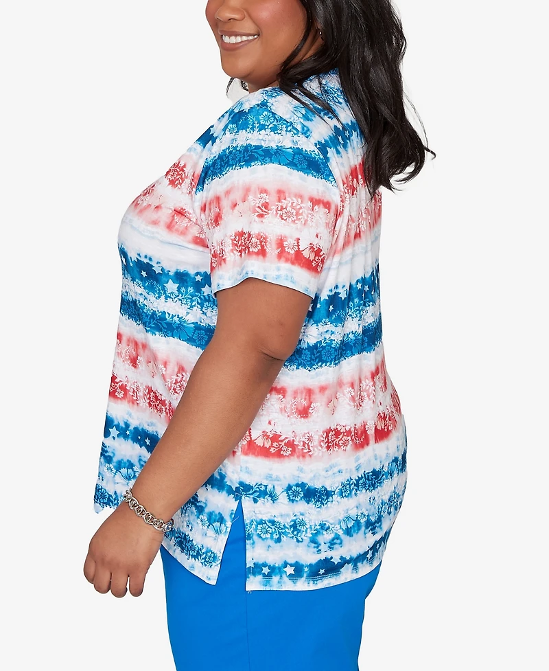 Alfred Dunner Plus Lady Liberty Americana Tie Dye Stripes T-Shirt