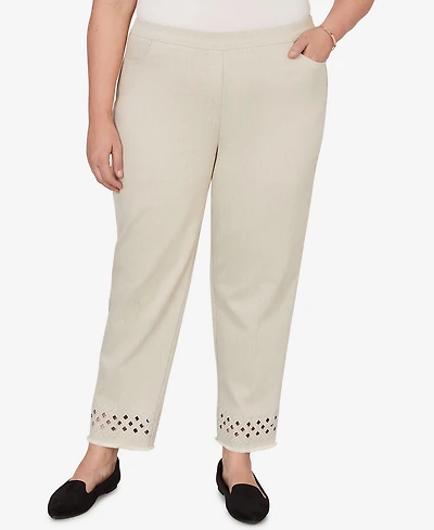 Alfred Dunner Plus Detail Driven Geometric Cut Out Flat Front Ankle Pants