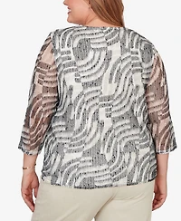 Alfred Dunner Plus Detail Driven Animal Popcorn Embellished Top with Necklace