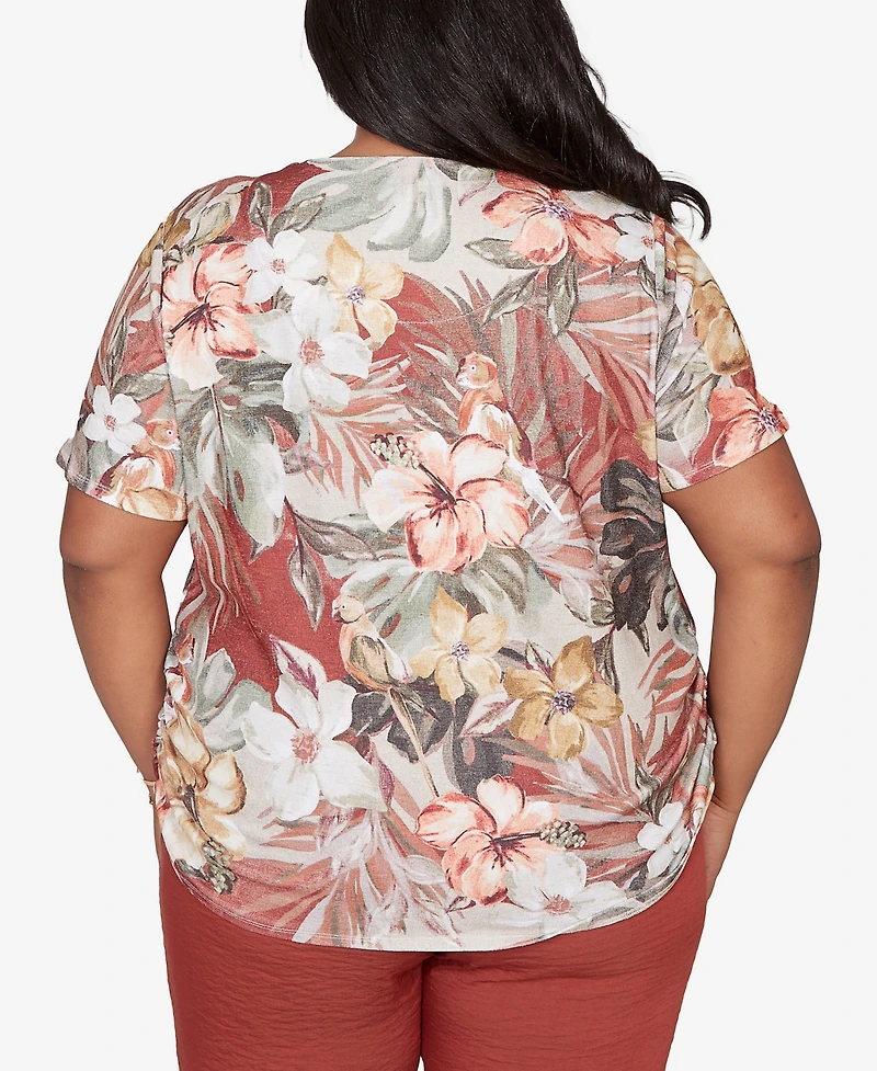 Alfred Dunner Plus Spice Market Dramatic Floral T-Shirt with Necklace