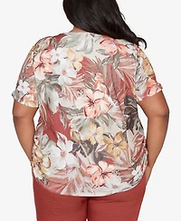 Alfred Dunner Plus Spice Market Dramatic Floral T-Shirt with Necklace