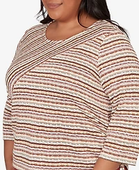 Alfred Dunner Plus Spice Market Spliced Textured Stripe Ruched Tie Top