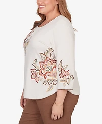 Alfred Dunner Plus Spice Market Asymmetrical Scroll Floral Round Hem Top