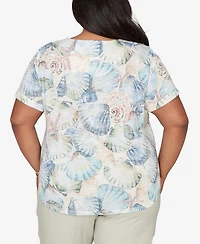 Alfred Dunner Plus Vintage Charm Seashells Embellished Solid T-Shirt