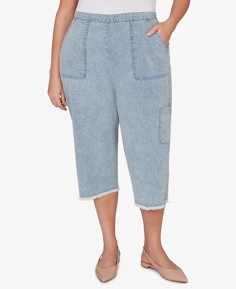 Alfred Dunner Plus Out of the Blue Fringe Denim Patch Pocket Capri Pants