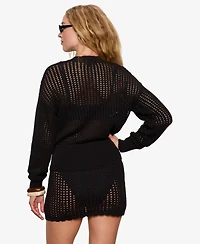 Sanctuary Petite Laguna Openwork V-Neck Bomber Jacket
