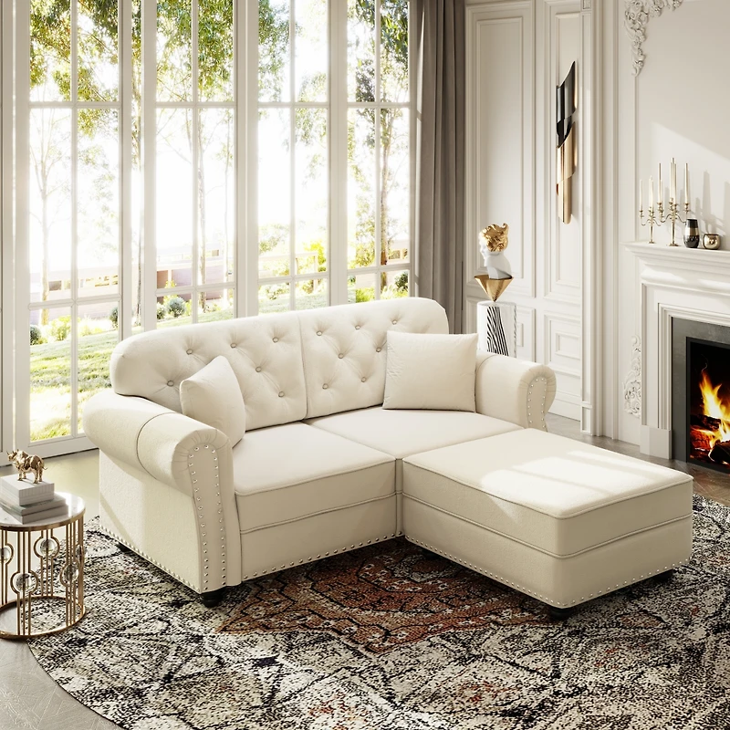 Streamdale Furniture Velvet Chesterfield Sofa w/Nailhead Trim and 2 Pillows
