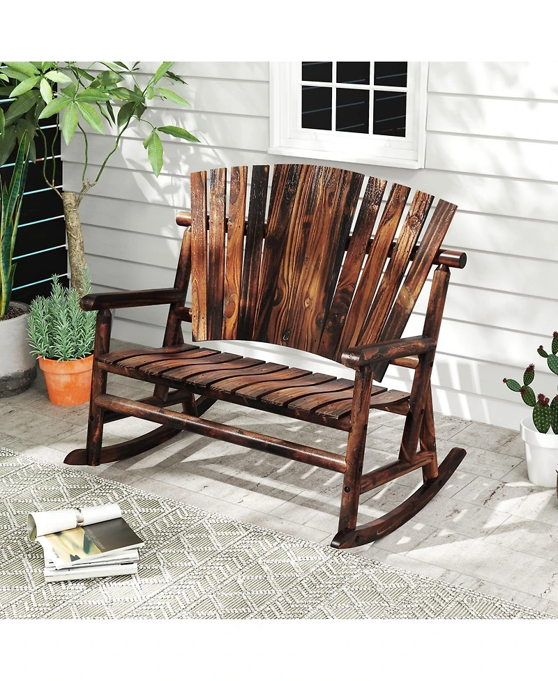 Slickblue Adirondack Rocking Chair Outdoor High Back Slatted Seat