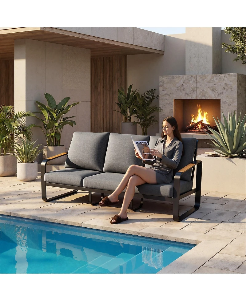 Tribesigns 78.7" Outdoor Patio Sofa with Removable Cushions and Metal Frame Couch