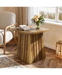 Tribesigns Wood Square Side Table, Brown Farmhouse End Table for Living Room, 22" Compact Nightstand with Sturdy Top