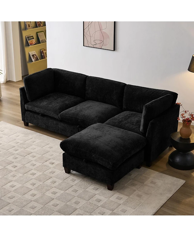 Streamdale Furniture 96.5" Chenille Sectional Sofa with Ottoman