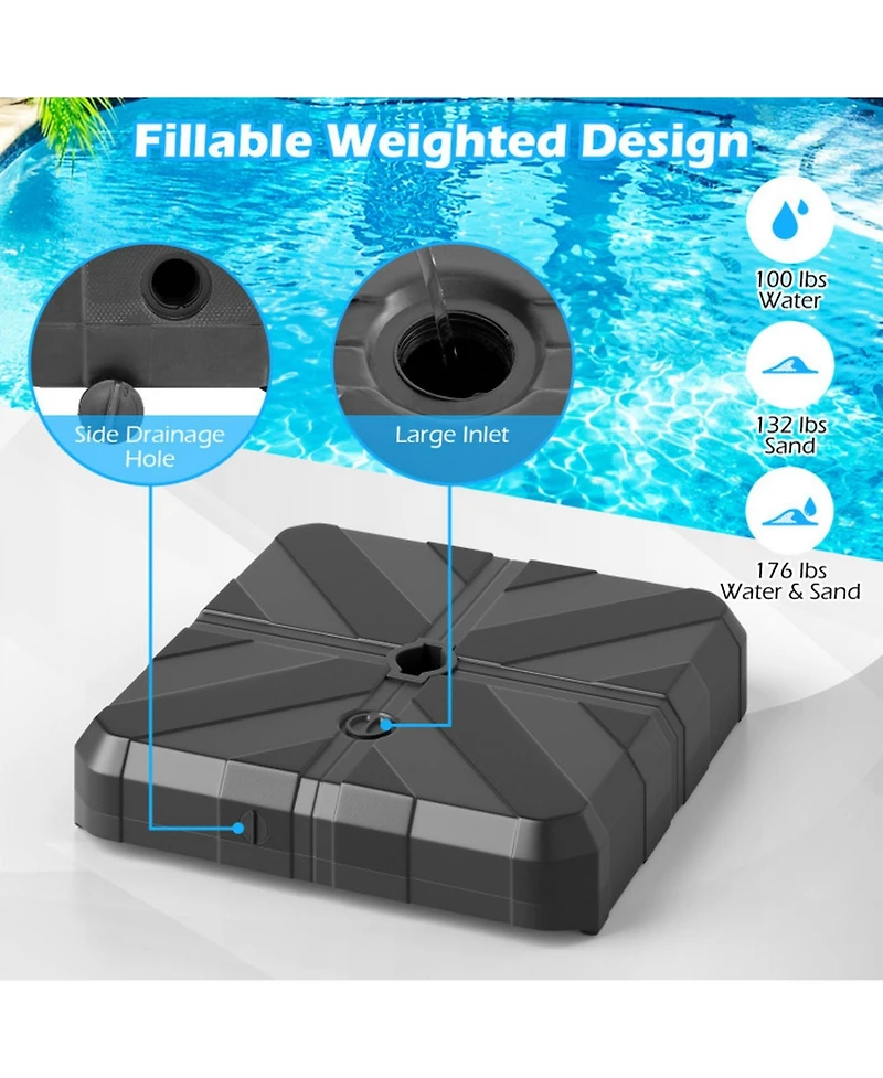Gouun Weighted Offset Umbrella Base with Fillable Hdpe Tank Cross Bracket and Cut-Out Handles