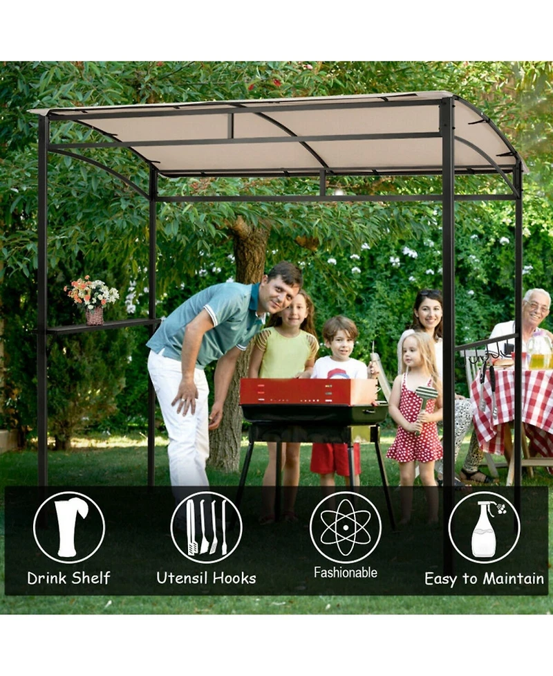 Gouun 7 x 4.5 ft Grill Gazebo with Arched Canopy Metal Storage Shelf and Utensil Hooks