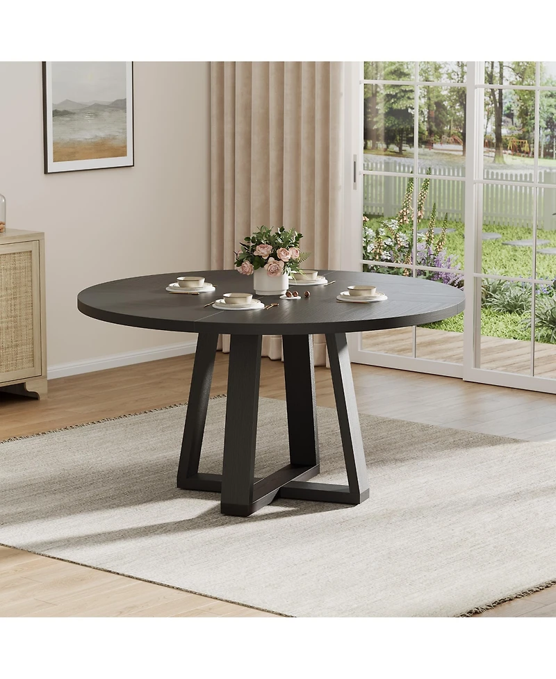 Homfan Round Dining Table for 4-6, 47" Circle Room with Wooden Cross Pedestal Base, Modern Kitchen Living Room(Table Only