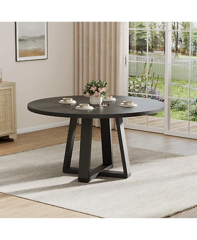 Homfan Round Dining Table for 4-6, 47" Circle Room with Wooden Cross Pedestal Base, Modern Kitchen Living Room(Table Only