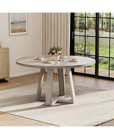 Homfan Round Dining Table for 4-6, 47" Circle Room with Wooden Cross Pedestal Base, Modern Kitchen Living Room(Table Only
