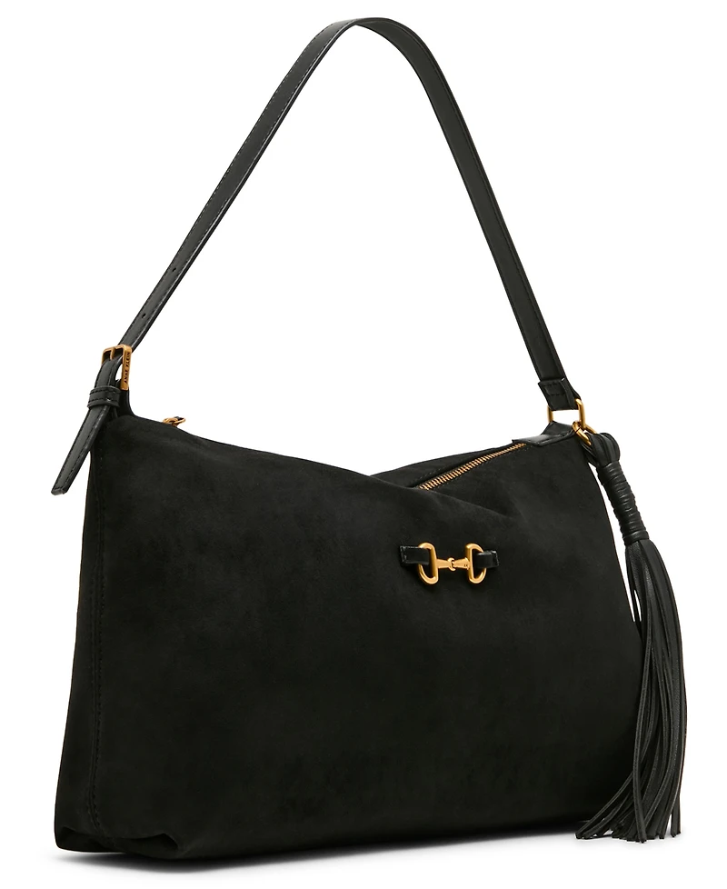 Anne Klein Faux Suede Large Horse Bit Shoulder Handbag