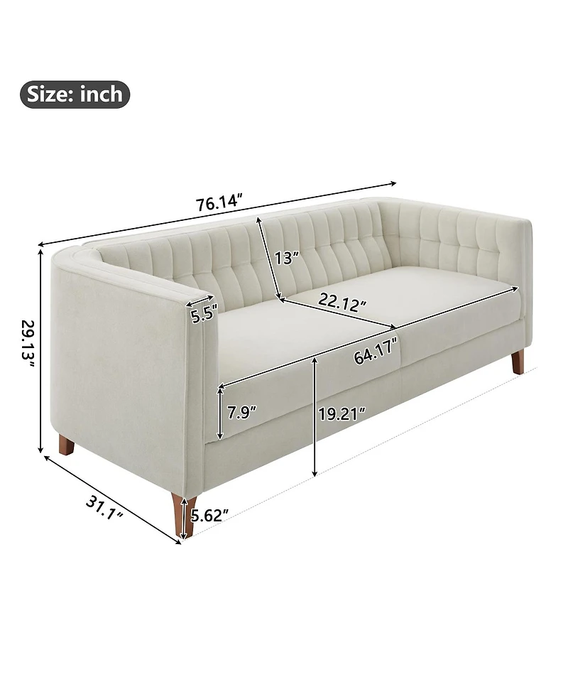 Streamdale Furniture 76" 3-Seater Sofa with Curved Armrests and Channel Tufting