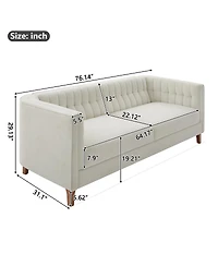 Streamdale Furniture 76" 3-Seater Sofa with Curved Armrests and Channel Tufting
