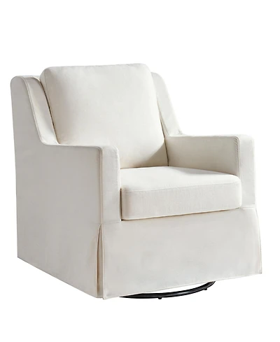 Hulala Home Lillie 30" W Farmhouse Slipcovered Down-blend Swivel Rocking Chair with Pillow Back