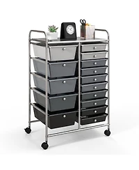 Gouun 15-Drawer Rolling Utility Cart with Chrome Frame and Mixed Drawer Sizes