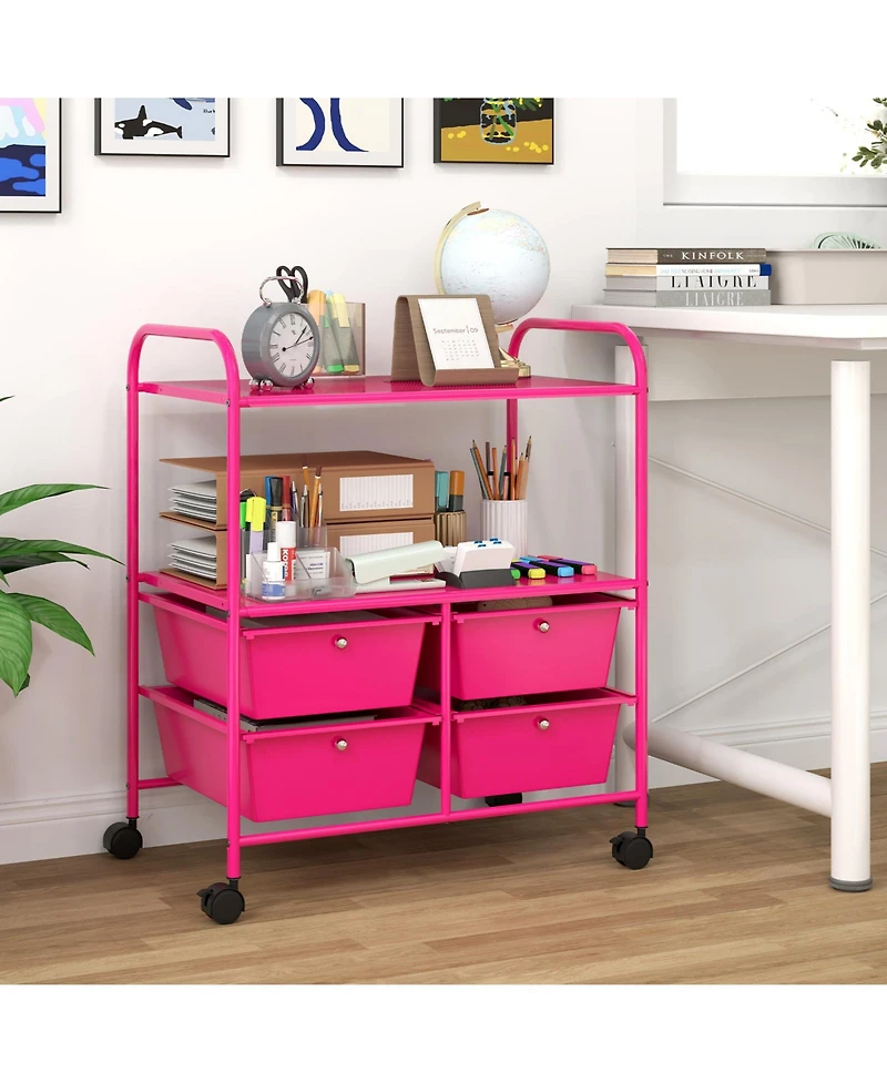Gouun 4-Drawer Rolling Storage Cart with 2-Tier Open Shelves