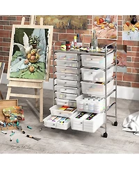 Gouun 15-Drawer Rolling Storage Trolley with Chrome Metal Frame