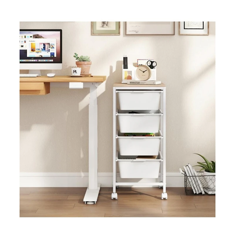 Gouun 4-Drawer Rolling Storage Cart with Wooden Tabletop