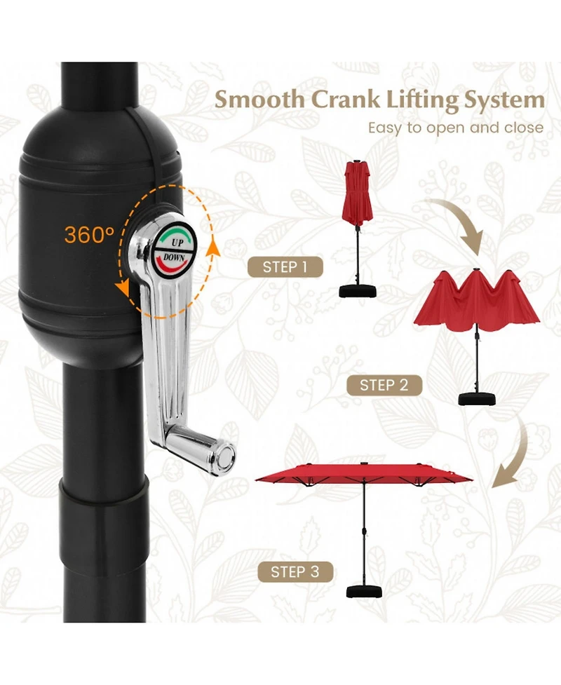 Gouun 13 ft Double-Sided Patio Umbrella with 36 Solar Led Lights and Upf 50+ Protection