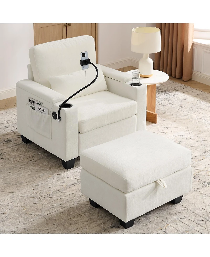 Streamdale Furniture Recliner Sofa w/Usb, Stand, Storage Ottoman