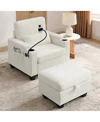 Streamdale Furniture Recliner Sofa w/Usb, Stand, Storage Ottoman