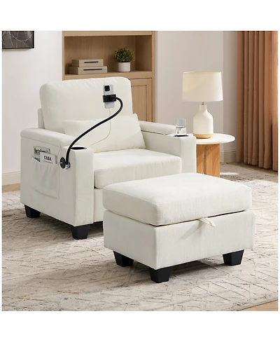 Streamdale Furniture Recliner Sofa w/Usb, Stand, Storage Ottoman