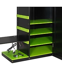 Streamdale Furniture Wood Loft Bed with Desk, Multi-storage Shelves, Usb and Rgb Light