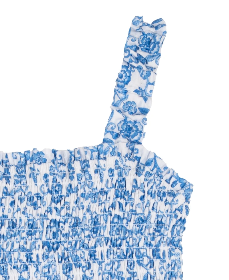 Rare Editions Girls' 4T-6X Printed Woven Smocked Midi Dress